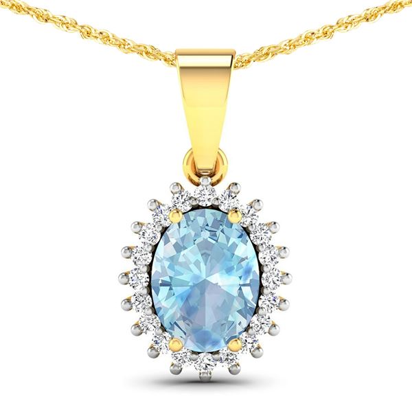 14KT Yellow Gold 1.05ctw Aquamarine and Diamond Pendant