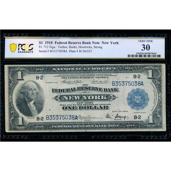 1918 $1 New York FRBN PMG 30