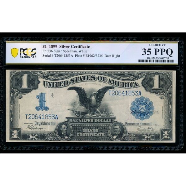 1899 $1 Black Eagle Silver Certificate PCGS 35PPQ