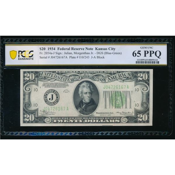 1934 $20 Kansas City FRN PCGS 65PPQ