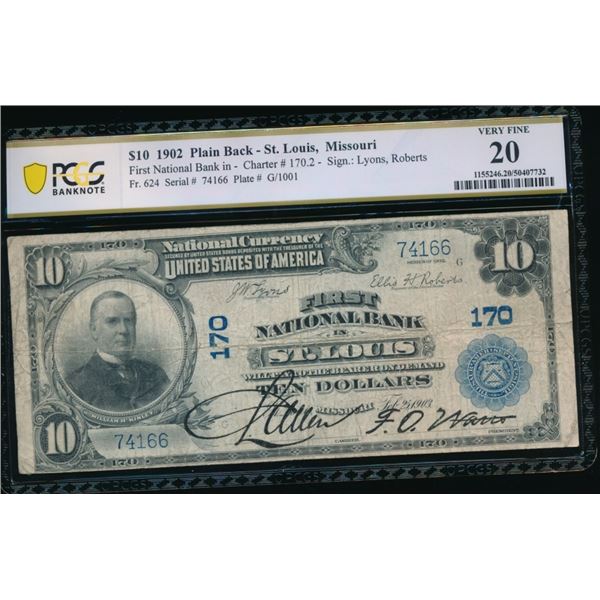 1902 $10 St Louis MO National PCGS 20