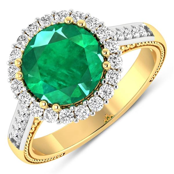 14KT Yellow Gold 2.75ctw Zambian Emerald and Diamond Ring