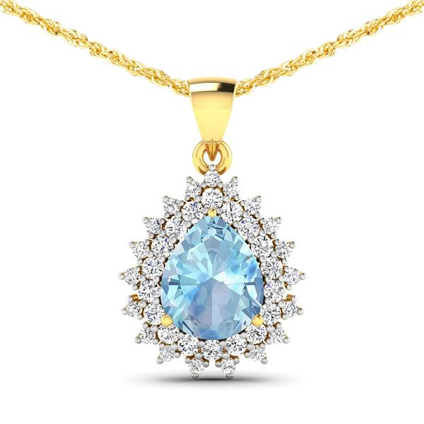 14KT Yellow Gold 2.3ctw Aquamarine and Diamond Pendant