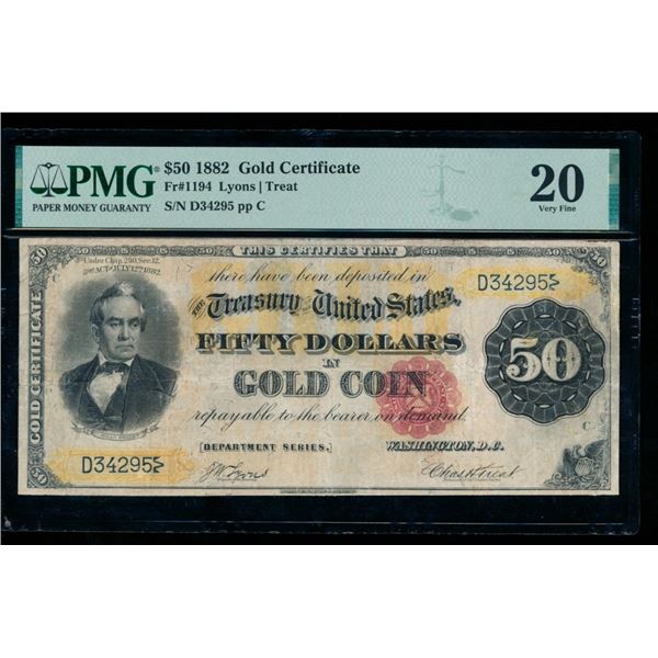1882 $50 Gold Certificate PMG 20