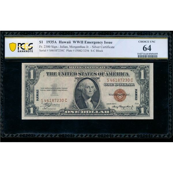 1935A $1 Hawaii Silver Certificate PCGS 64