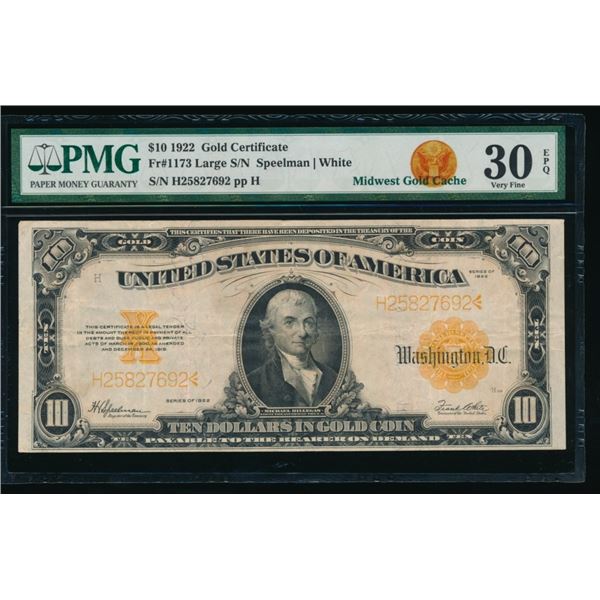 1922 $10 Gold Certificate PMG 30EPQ