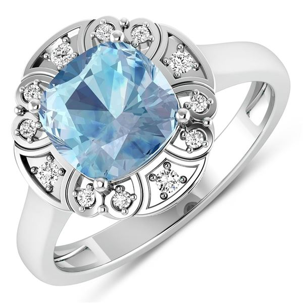 14KT White Gold 1.48ctw Aquamarine and Diamond Ring