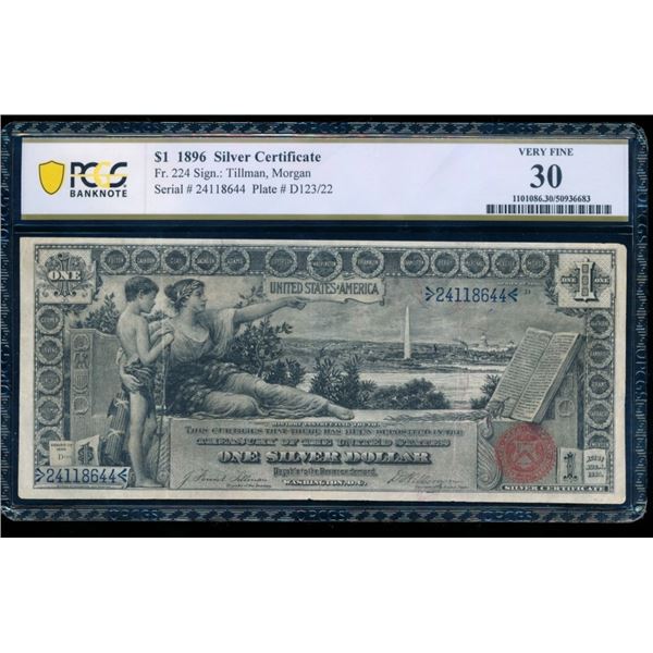 1896 $1 Educational Silver Certificate PCGS 30