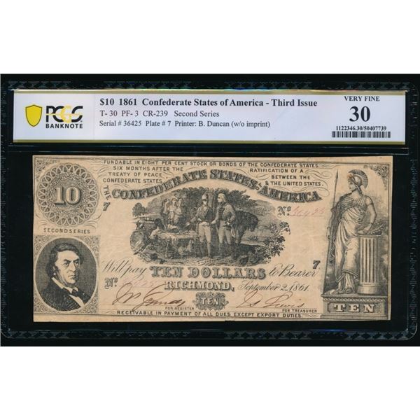 1861 $10 T-30 Confederate PCGS 30
