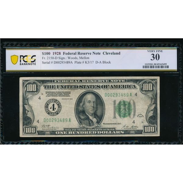 1928 $100 Cleveland FRN PCGS 30