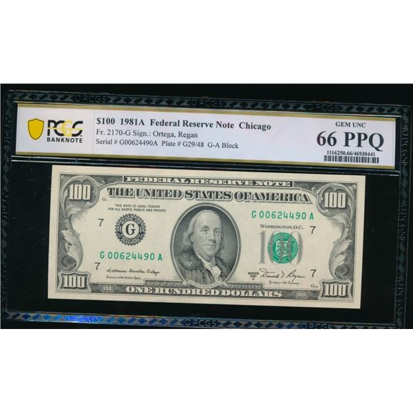 1981A $100 Chicago FRN PCGS 66PPQ