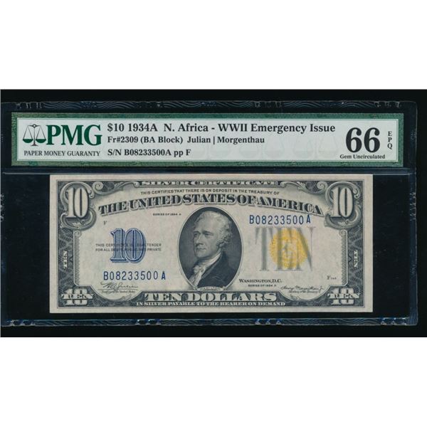 1934A $10 N Africa Silver Certificate PMG 66EPQ