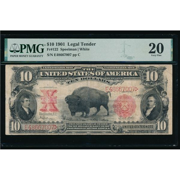 1901 $10 Bison Legal Tender Note PMG 20
