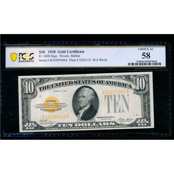 1928 $10 Gold Certificate PCGS 58
