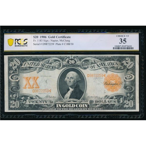 1906 $20 Gold Certificate PCGS 35