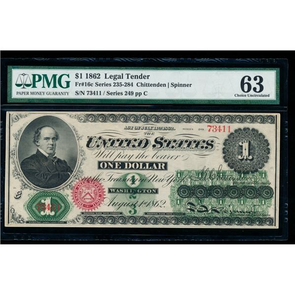 1862 $1 Legal Tender Note PMG 63
