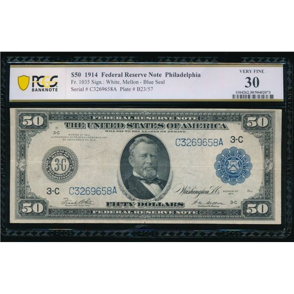 1914 $50 Philadelphia FRN PCGS 30