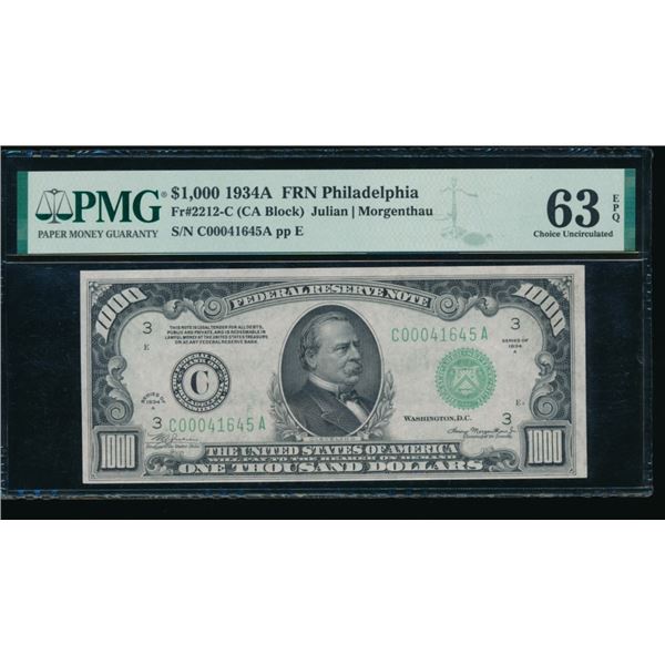1934A $1000 Philadelphia FRN PMG 63EPQ