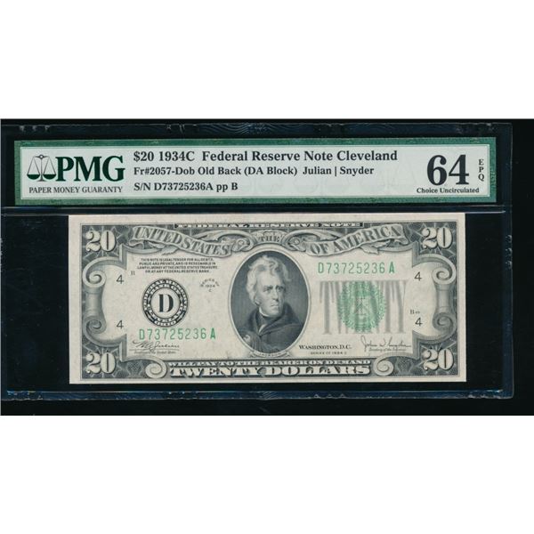 1934C $20 Cleveland FRN PMG 64EPQ