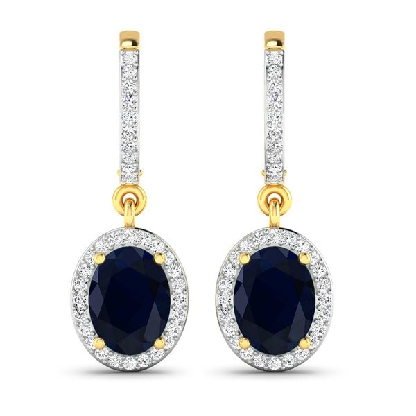 14KT Yellow Gold 2.6ctw Blue Sapphire and Diamond Earrings