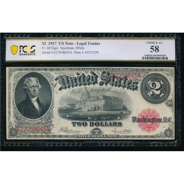 1917 $2 Legal Tender Note PCGS 58