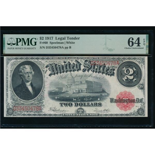 1917 $2 Legal Tender Note PMG 64EPQ