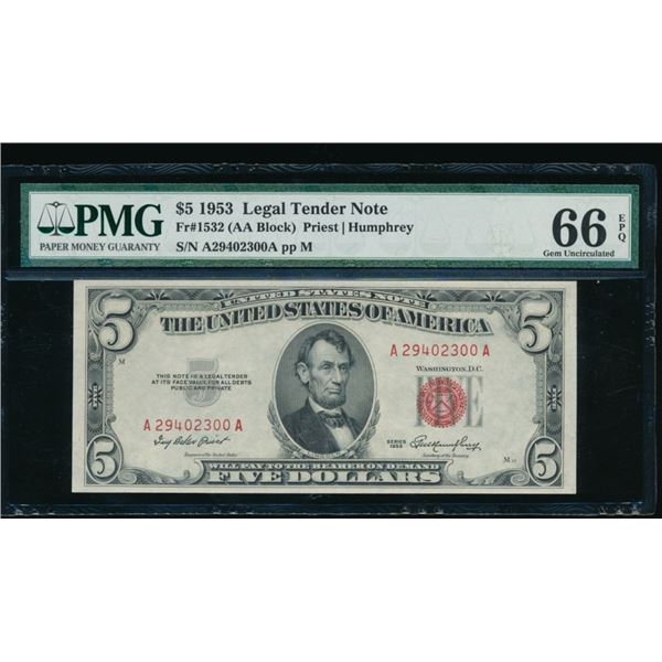 1953 $5 Legal Tender Note PMG 66EPQ