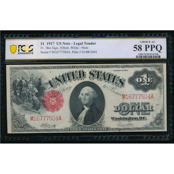 1917 $1 Legal Tender Note PCGS 58PPQ