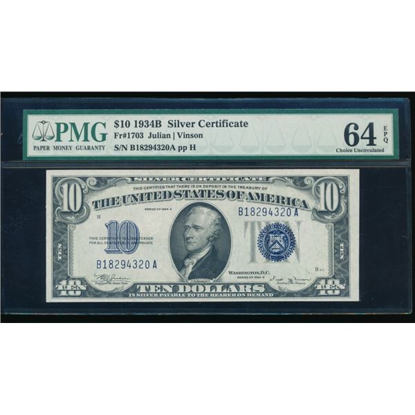 1934B $10 Silver Certificate PMG 64EPQ