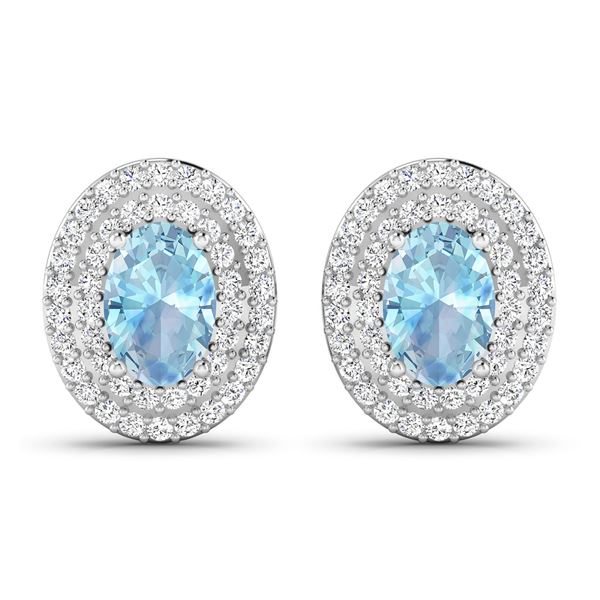 14KT White Gold 0.7ctw Aquamarine and Diamond Earrings