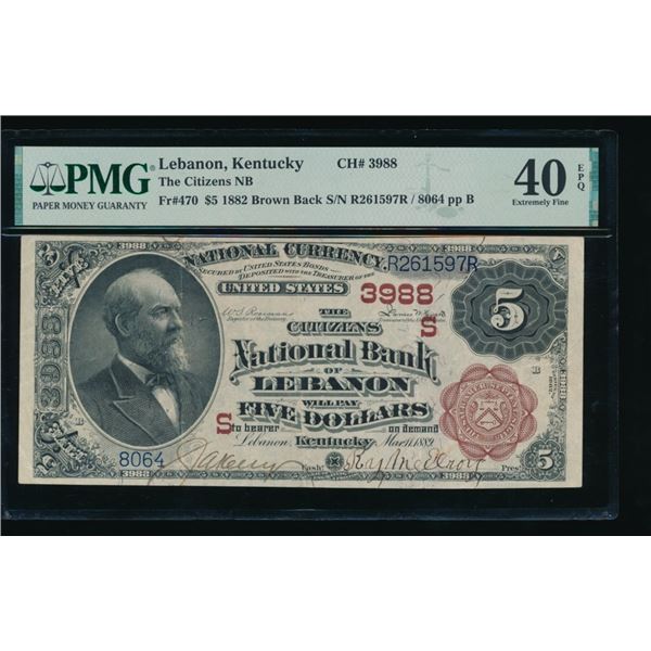 1882 $5 Lebanon KY National PMG 40EPQ