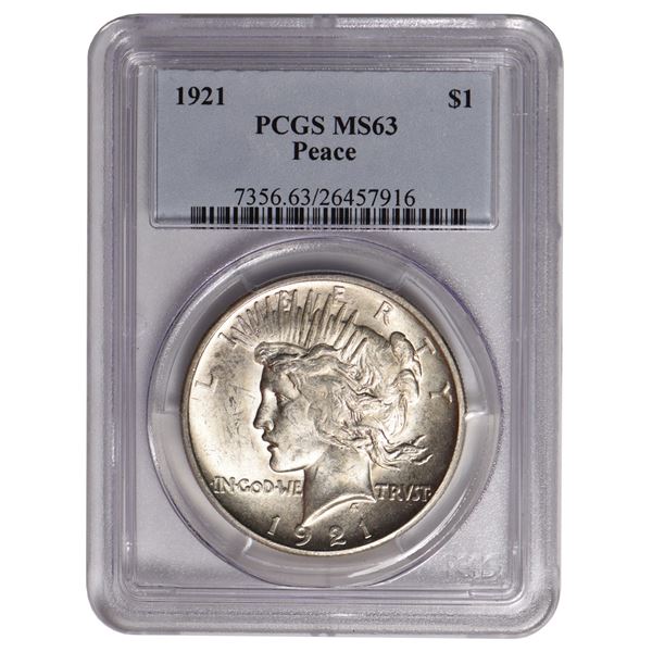 1921 $1 Peace Silver Dollar PCGS MS63