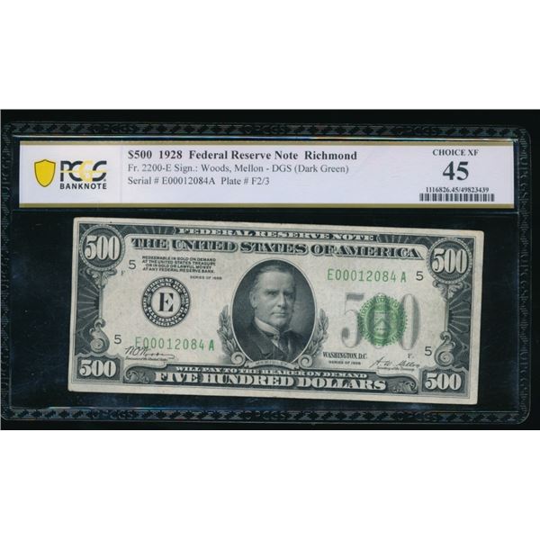 1928 $500 Richmond FRN PCGS 45