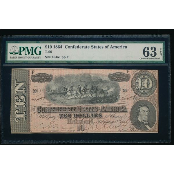 1864 $10 T-68 Confederate PMG 63EPQ