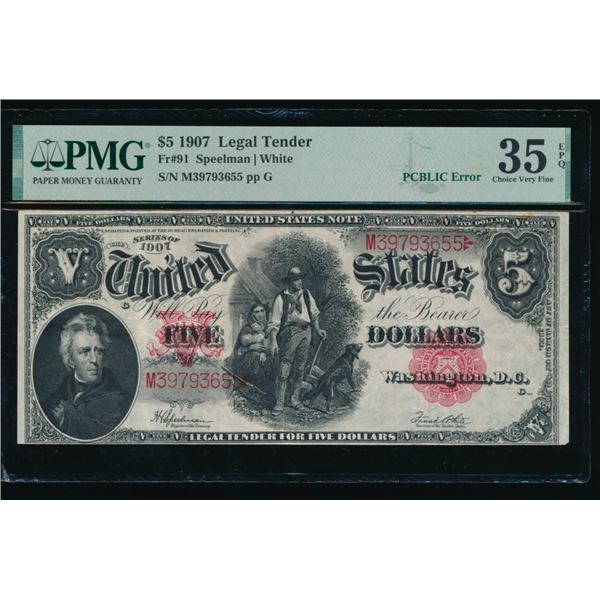 1907 $5 Legal Tender Note PMG 35EPQ