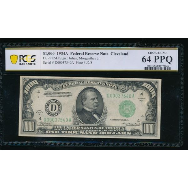 1934A $1000 Cleveland FRN PCGS 64PPQ