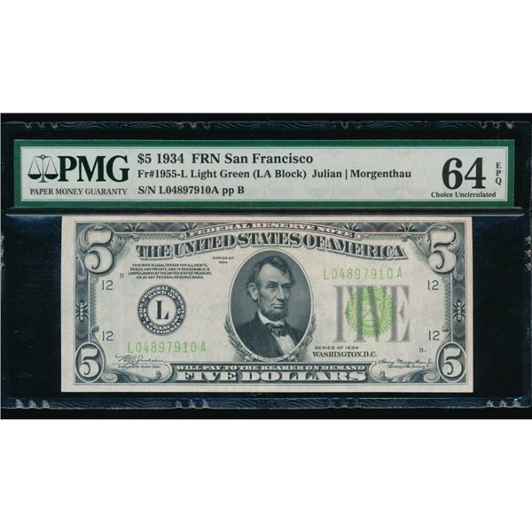 1934 $5 San Francisco FRN PMG 64EPQ