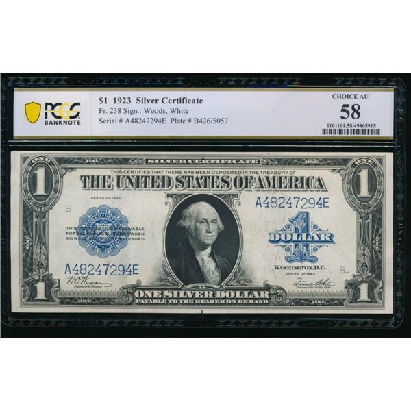 1923 $1 Silver Certificate PCGS 58