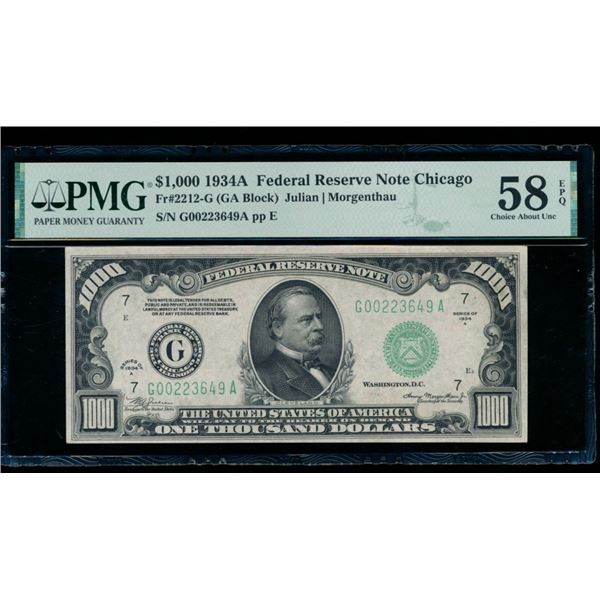 1934A $1000 Chicago FRN PMG 58EPQ