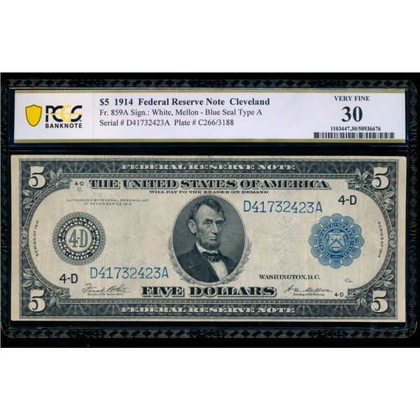 1914 $5 Cleveland FRN PCGS 30
