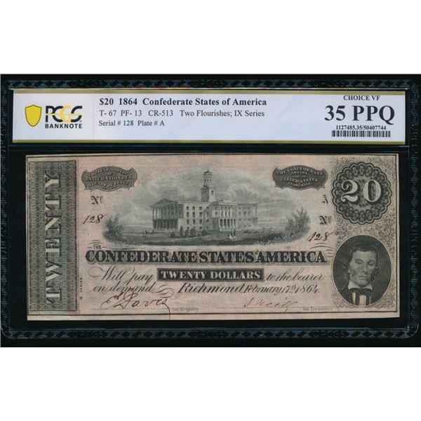 1864 $20 T-67 Confederate PCGS 35PPQ