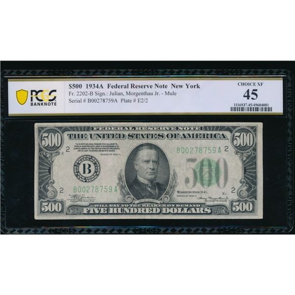 1934A $500 New York FRN PCGS 45