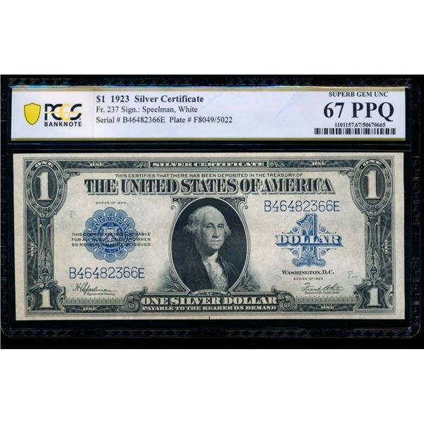 1923 $1 Silver Certificate PCGS 67PPQ