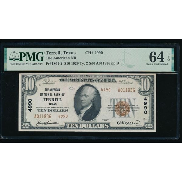1929 $10 Terrell TX National PMG 64EPQ