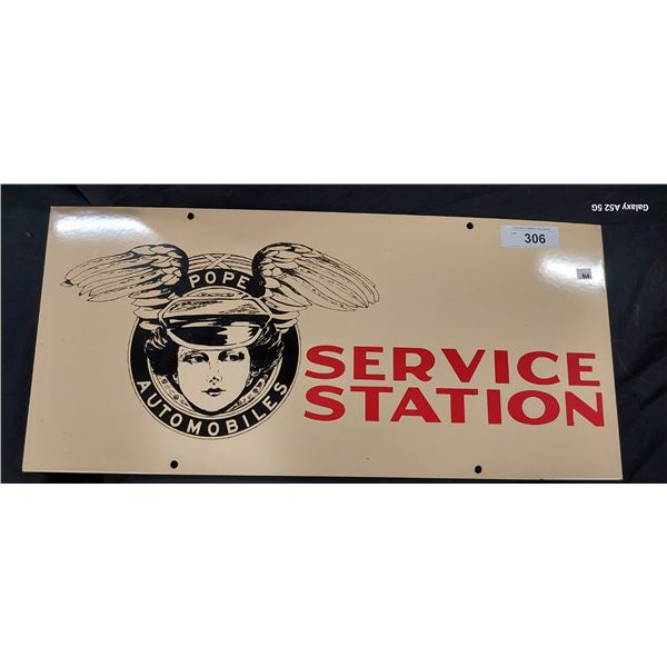 Pope automobile service station porcelain sign one off custom made reproduction 11" x24"