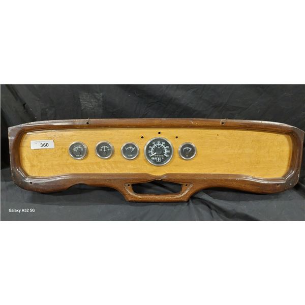 Vintage Stewart Warner gauges, wooden hotrod dashboard, 10"x35"