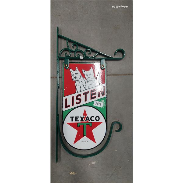 High quality reproduction Texaco double sided porcelain hanging sign with bracket, 13"x27"