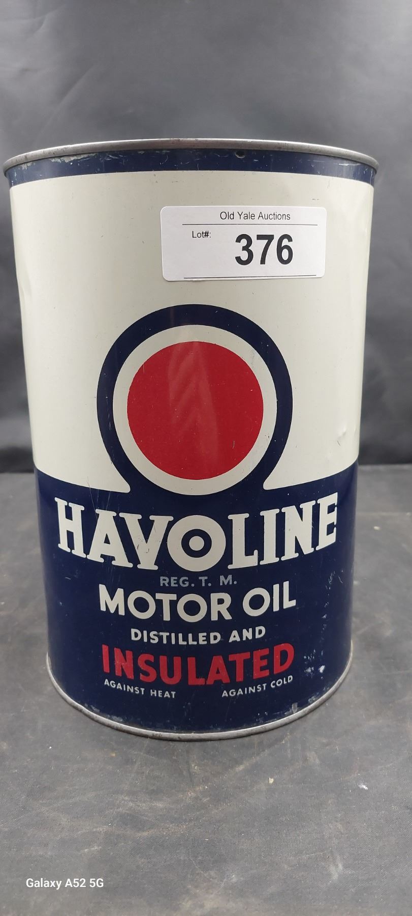 Large Vintage Havoline motor oil 5 U.S. gallon can
