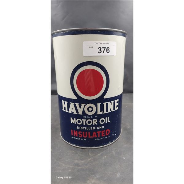 Large Vintage Havoline motor oil 5 U.S. gallon can