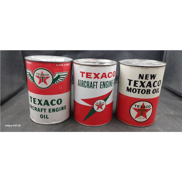 3 very nice condition vintage Texaco U.S. oil quarts